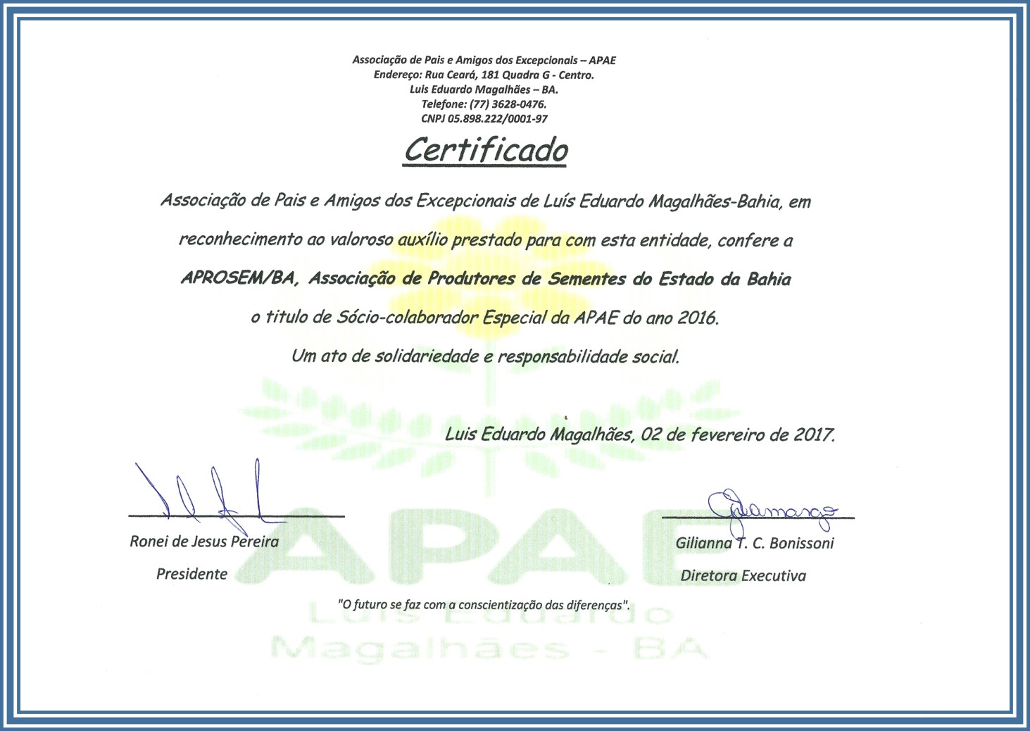 Certificado APAE 2018 MOLDURA