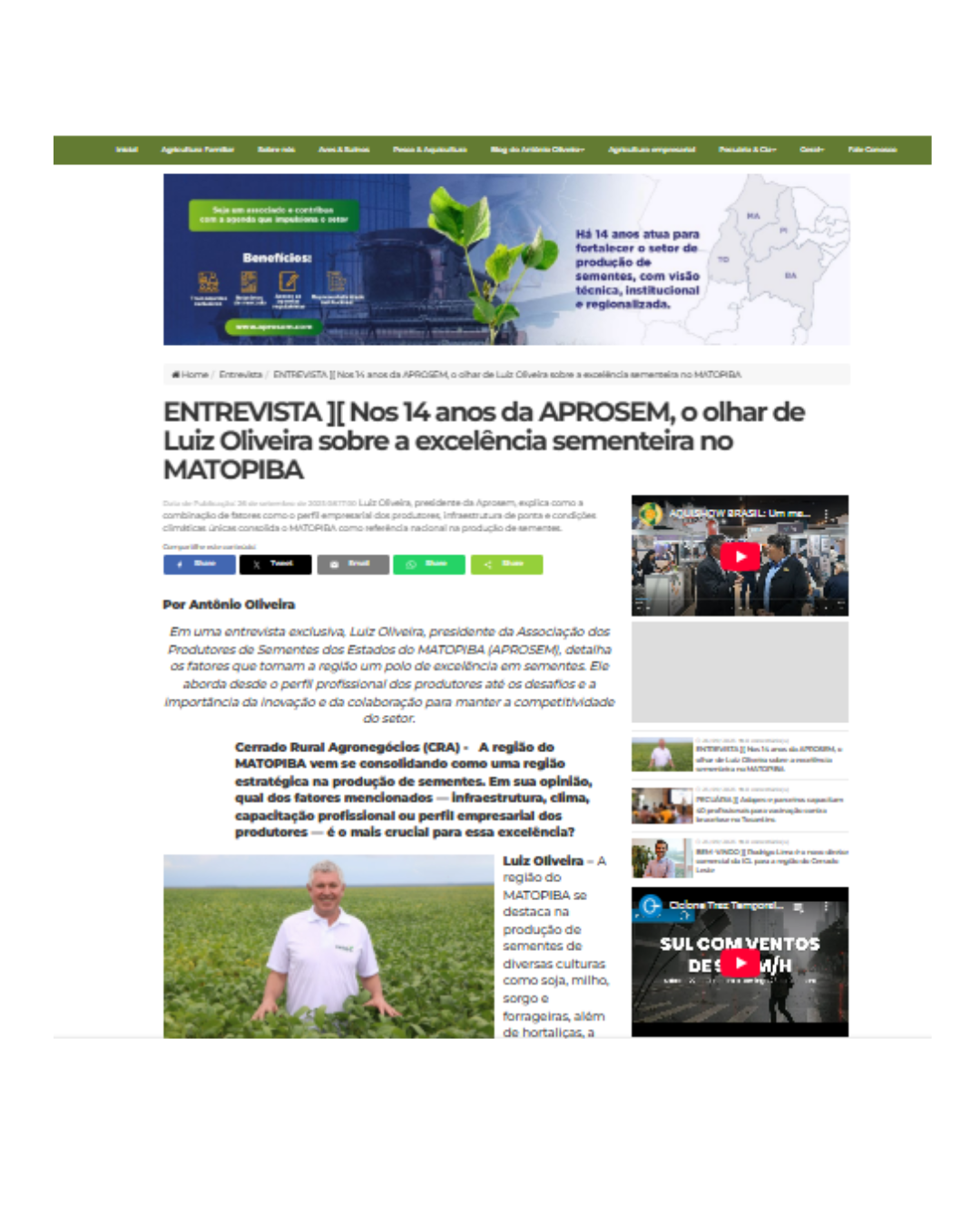 Presidente da APROSEM concede entrevista ao Cerrado Rural e ressalta força do MATOPIBA na produção de sementes